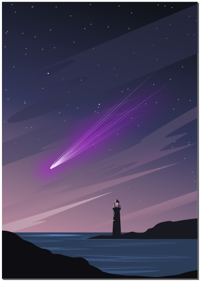 комета над озером, векторная иллюстрация enascor.ru