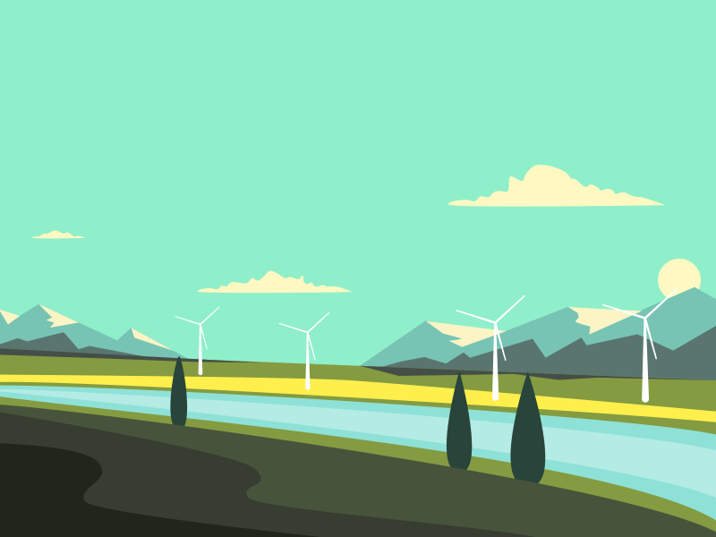 анимация ветряная электростанция