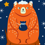 Новогодняя открытка «Медведь на пне»